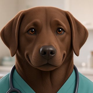 Dr. Woofington, an AI-generated dog mascot in scrubs